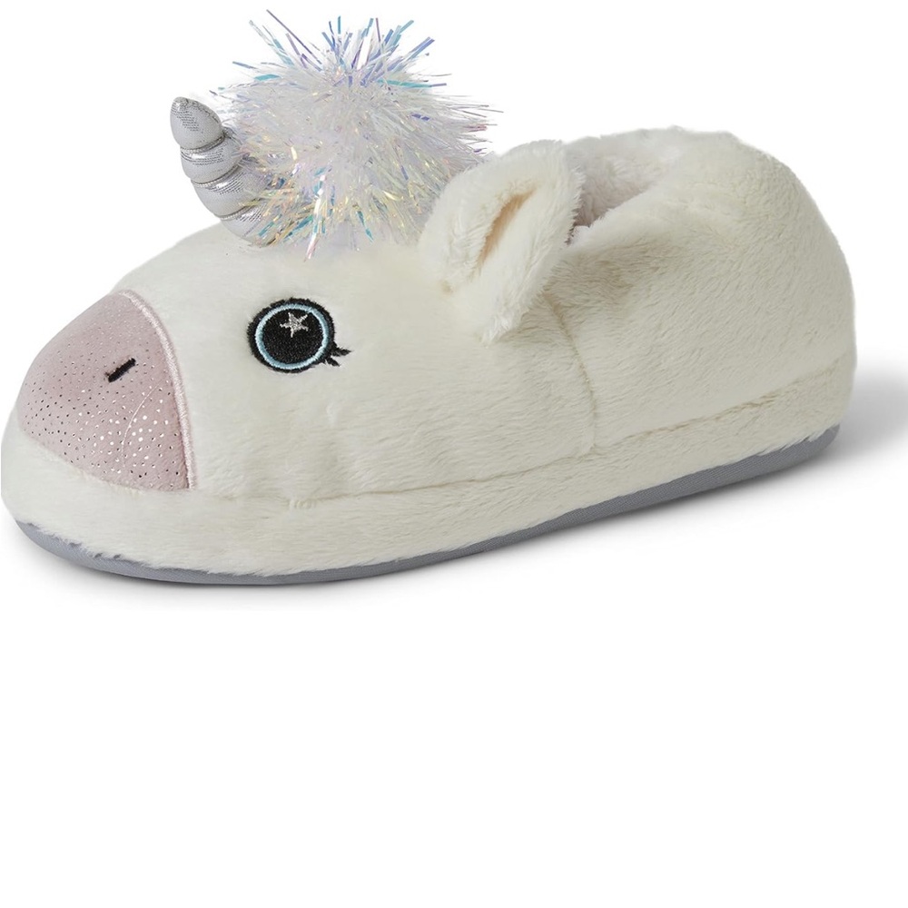 Dearfoams Plush Unicorn Slippers with Glitter Horn